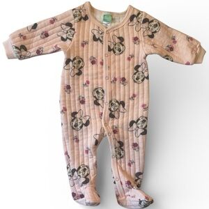 Disney Baby Minnie Mouse Pink Quilted Footed Sleeper Pajamas 3–6M Floral